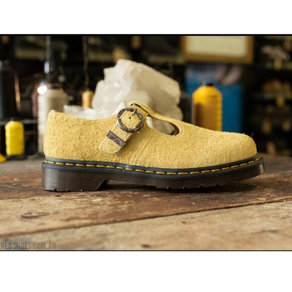New! Dr Martens T-Bar Hazy Yellow Long Napped Suede Mary Janes - W 11 / M 10 - Picture 3 of 13